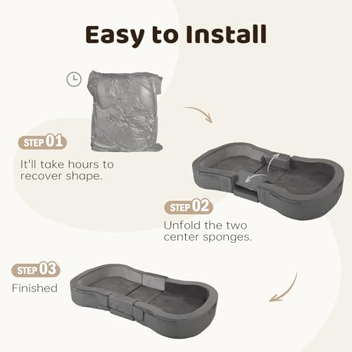 Toddler Travel Bed with Washable Cover - Foldable Foam Bed for Kids, Grey