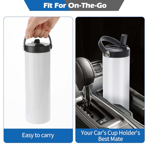 20oz Stainless Steel Sublimation Water Bottles with Flat Edge & Handle - 12 Pack