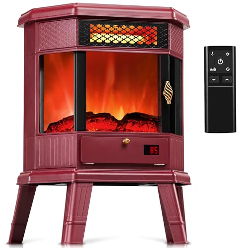 RealSmart 22-Inch Electric Fireplace Heater with 3D Flame Effect & Remote Control - Christmas Red