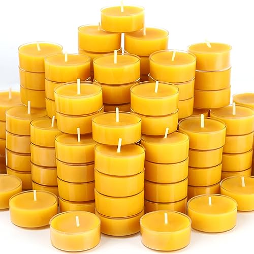 Unscented Beeswax Tea Lights Candles 48 Pack - Yellow, 4 Hour Burn Time