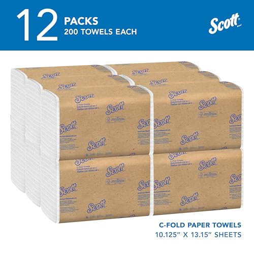 Scott Professional C-Fold Paper Hand Towels Bulk Pack of 12, 200 Sheets Each – White, Single-Ply, Absorbent