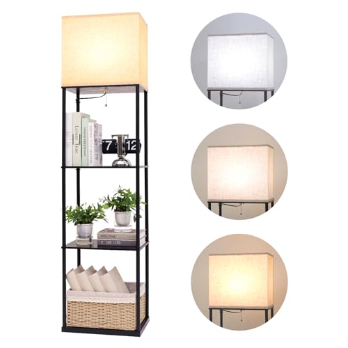 Gupuzm Floor Lamp with Shelves - Black-9 Large Standing Corner Bookcase & Reading Light