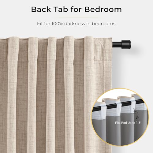 Blackout Linen Look Curtains 50W x 96L - Oatmeal Set of 2, Room Darkening