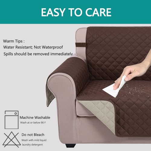 U-NICE HOME 91'' Large 4-Seater Couch Cover Beige & Coffee - Reversible Sofa Protector