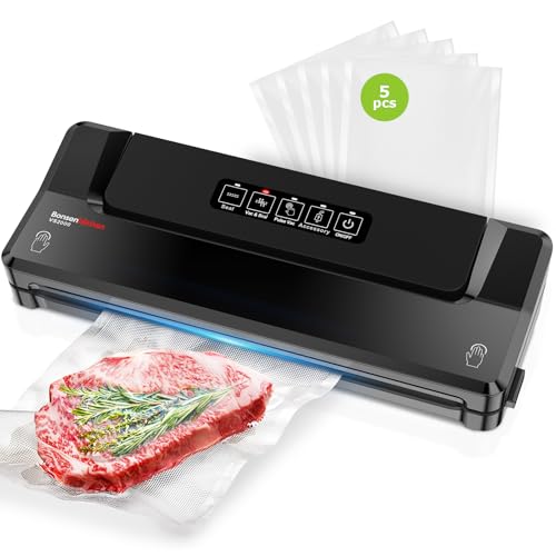 Bonsenkitchen Vacuum Sealer Machine with 5 Bags, Black — Food Preservation