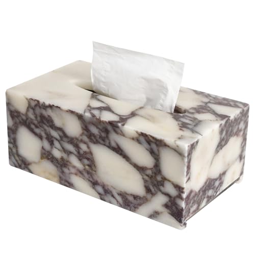 Marble Tissue Box Cover - Calacatta Viola, 9.8 x 5.5 x 3.9 Inches, Natural Marble
