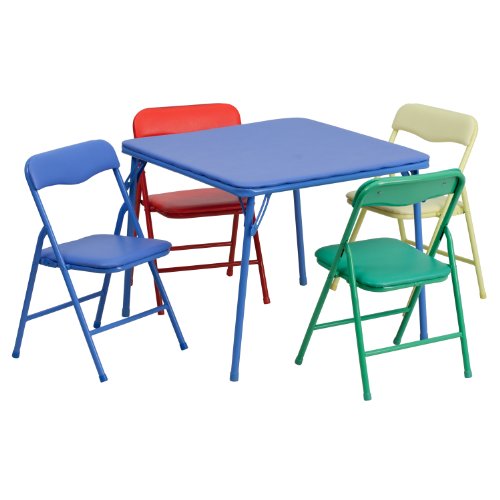 Blue Kids Folding Table and Chairs Set - 5-Piece Preschool Activity Furniture