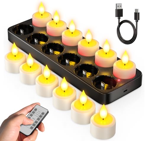 Rechargeable LED Tea Lights with Remote Control - 12 Votive Candles USB-C