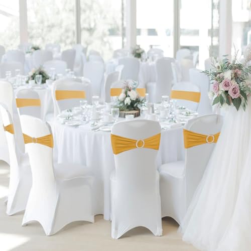 Gold 100PCS Spandex Chair Sashes with Buckle for Weddings & Events