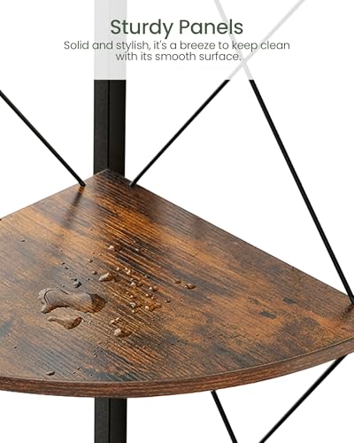 CHOEZON Rustic Brown & Black 5-Tier Corner Shelf - Industrial Corner Bookcase & Plant Stand