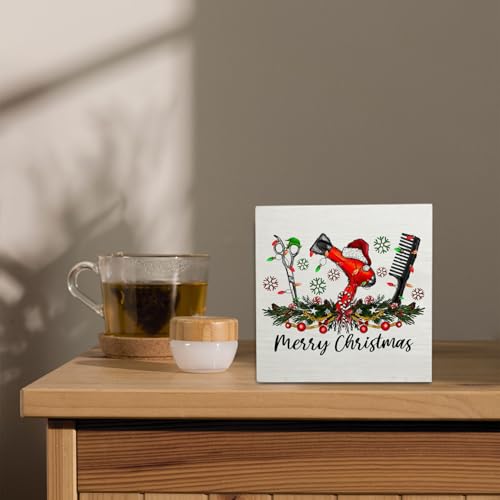 Christmas Hairstylist Wooden Sign Decor - Hairdresser Gift for Women & Salon Shelf Display