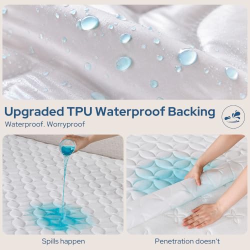 Queen Waterproof Mattress Protector - Breathable & Soft Bed Cover, Fits Up to 18 Inches