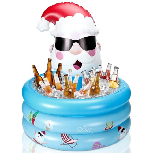 Bencailor Christmas in July Inflatable Santa Cooler Blue 25.6 Inch Large Capacity Drink Cooler