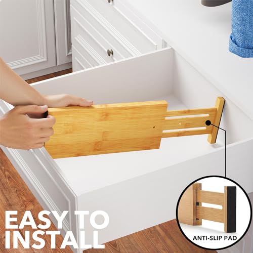 SpaceAid Bamboo Drawer Dividers 4.65''High Expandable 12.5-17'' Organizer for Clothes and Dresser, Natural, 6 Pack