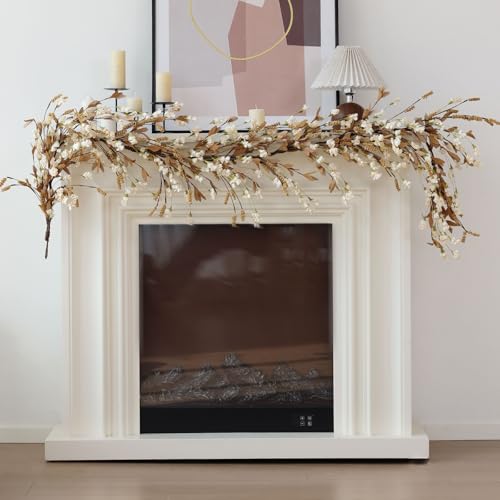Artificial Fall Garland 6 Feet Beige Floral & Leaf Decor for Mantle, Wedding & Room