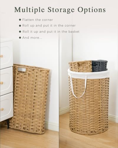 SETVSON Natural 72L Laundry Hamper with Lid and Handles, Wicker Basket