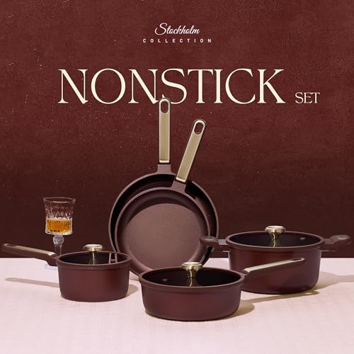 Red 16-Piece Cookware Set with Non-Stick Pots & Pans - Heavy-Duty, Oven Safe