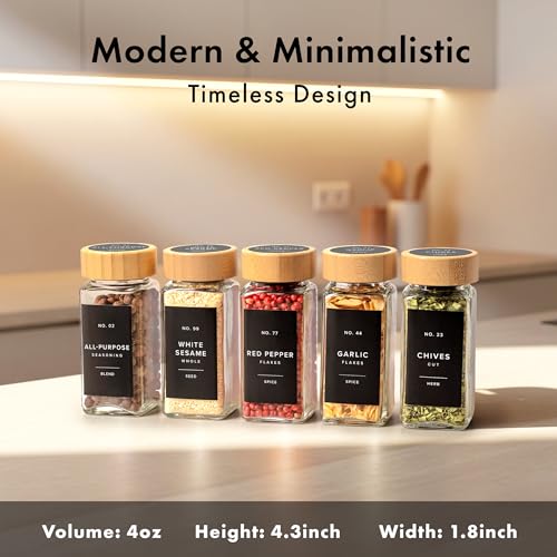 Glass Spice Jars Set with Bamboo Lids and Labels - 36 Pack Kitchen Storage