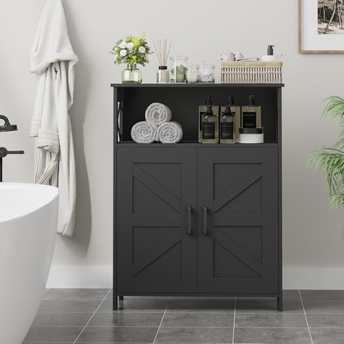 Homhedy Black Farmhouse Bathroom Storage Cabinet with Doors - 11.8"D x 23.6"W x 31.5"H