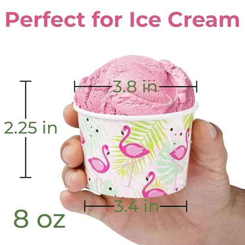 ROYAL BLUEBONNET Flamingo Snack Bowls ? 48 8oz Tropical Snack Cups, with 4 Different Pink & Green Flamingo Hawaiian Palm Leaf Paper Ice Cream Bowls for Luau, Hawaiian Party Decorations for Summer