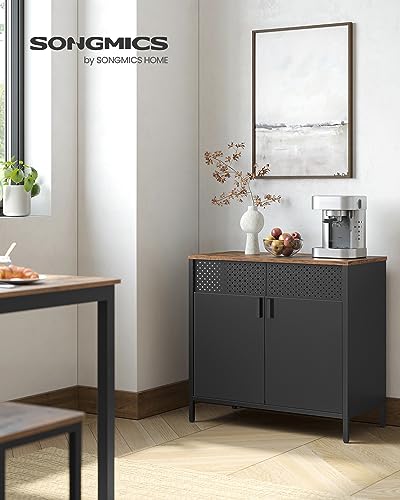 SONGMICS Storage Cabinet Sideboard Rustic Brown & Black 31.5" W Adjustable Shelves