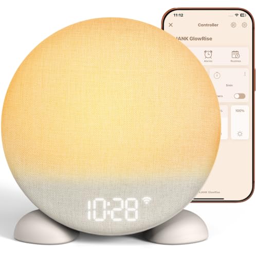 Smart Sunrise Alarm Clock with Night Light & White Noise Machine, Dimmable Wake Up Light, 15 Alarms