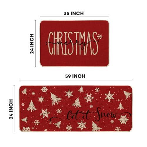 Artoid Mode Christmas Snowflake Kitchen Mats Set of 2 24x35 & 24x59 Inches Red