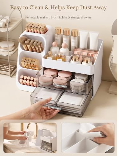 Booklov Large Makeup Organizer with Drawers and Compartments - Crystal White, L01