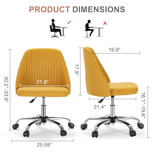 DUMOS Armless Office Desk Chair - Dark Yellow Vanity & Computer Chair