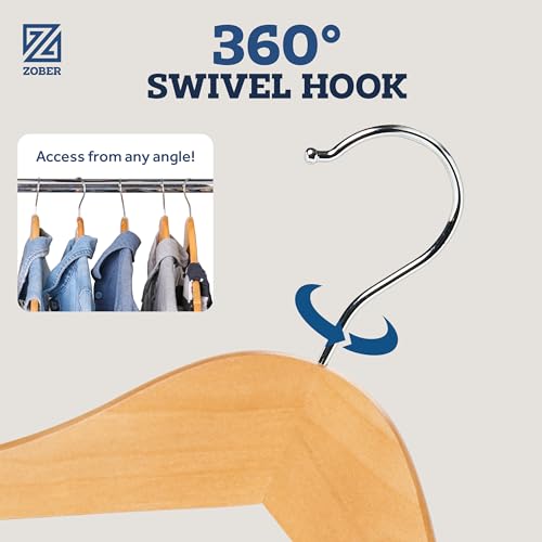 Heavy Duty Wooden Hangers 20 Pack with Non-Slip Surface & Contoured Shoulders - Natural