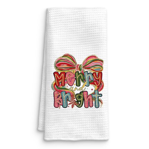 QICLM Style09 Glitter Coquette Bow Christmas Kitchen Towels - 16x24, Merry Xmas Dish Towels