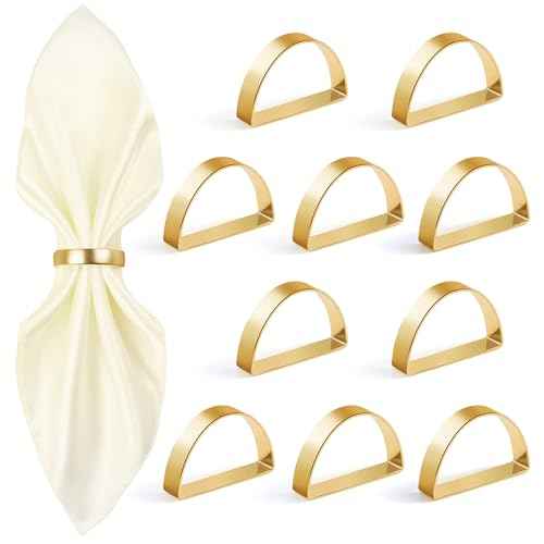 10Pcs Metal Gold Napkin Rings Set, Stainless Steel Metal Gold Napkin Holder, Fall Thanksgiving Christmas Easter Napkins Rings for Table Decor Wedding, Banquet, Party