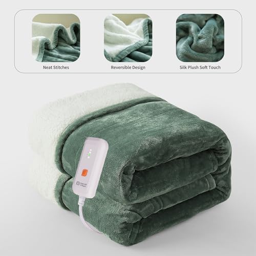 GOTCOZY Green Heated Throw Blanket 50x60in Soft Plush Electric Blanket