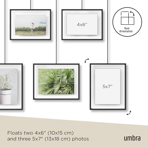 Umbra Exhibit Picture Frame Set - Black, Adjustable Wall Mount, Set of 5 with 5-Opening Layout