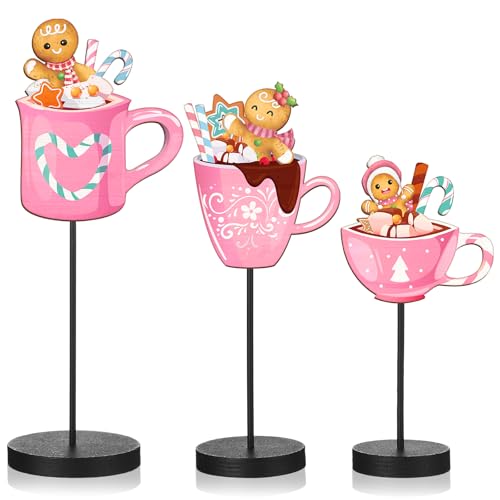 Pink Gingerbread Christmas Table Decor Set - Hot Cocoa, Candy Cane & Gingerbread Signs