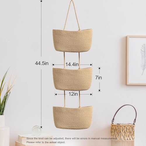 TeoKJ 3-Tier Over-the-Door Woven Jute Storage Basket Wall Organizer