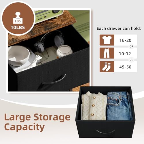 Small Nightstand with 2 Drawers - Rustic Black Bedside Table 16.5x11.8x19.7 Inches