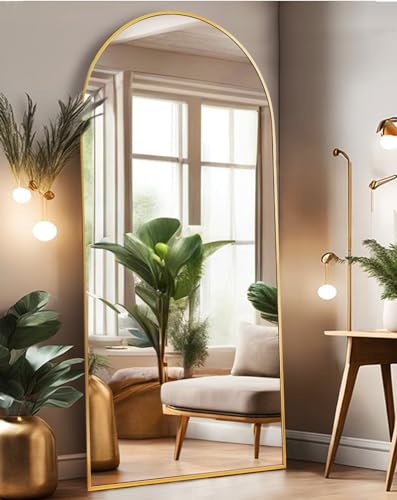 ITSRG Gold Full Length Floor Mirror 27x71 Inches with Stand & Wall Mount, Arched Wall Mirror for Bedroom & Living Room