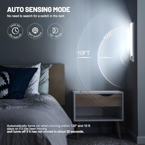 AVEVA 16 Inch Rechargeable Motion Sensor Under Cabinet Lights 6 Pack - White Light