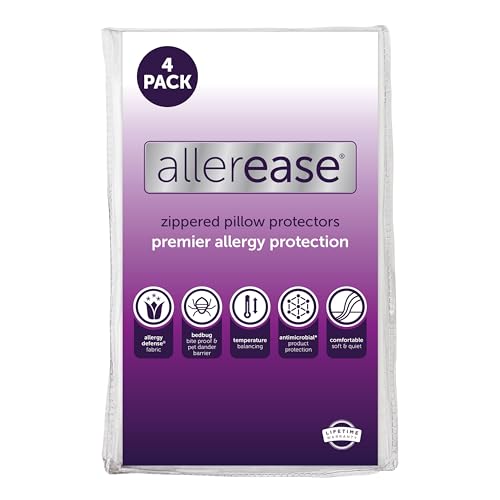 King AllerEase Pillow Protectors Set of 4 - Temperature Balancing, Breathable, Zippered, White
