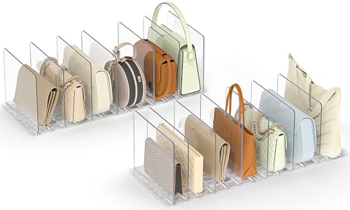 Adjustable Clear Bag & Purse Organizer with 4 Bases + 14 Dividers - Closet Storage