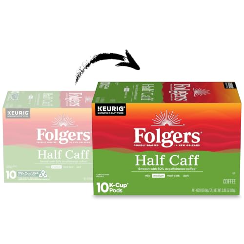 Folgers Half Caff Coffee Pods 10 Count Pack of 6 | Medium Roast, Keurig Compatible