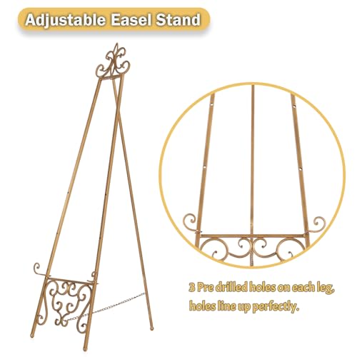 Gold Metal Easel Stand for Sign Display - Heavy Duty Adjustable Sign Holder - Fleur De Lis Top Variation
