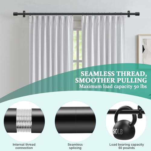 Adjustable Extra Long Curtain Rod 32-240 Inches Black Heavy Duty Metal Rod for Indoor Outdoor Room Divider