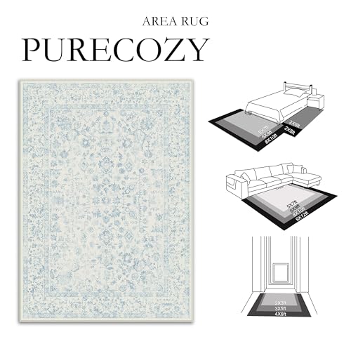 Blue 6x9 Washable Non-Slip Vintage Area Rug for Living Room - Low Pile