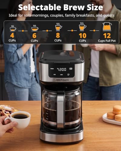 AIRMSEN 12-Cup Programmable Drip Coffee Maker - Home Kitchen Brew Machine