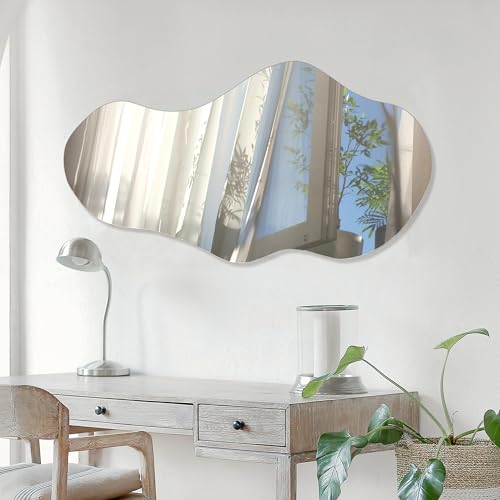 Irregular Wall Mirror 43x24 Inches - Modern Frameless Cloud Design, Wall Mount for Bathroom Bedroom Living Room Entryway