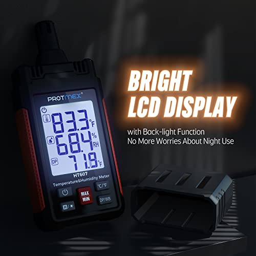Digital Temperature Humidity Meter with Large LCD Backlight - High Precision HT607