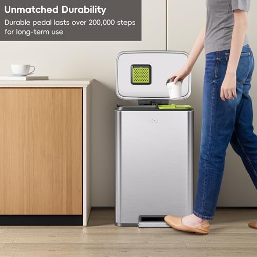 Dual Compartment Stainless Steel Trash Can with Soft-Close Lid - 25L+20L, Fingerprint-Resistant