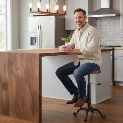 Industrial Wooden Tractor Stool Dark Brown Adjustable Height Bar Stool